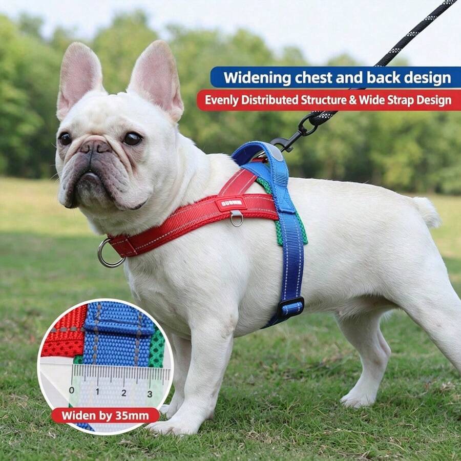 Harness Anjing Nilon Empuk dengan Jaring Lembut, Rompi Hewan Peliharaan yang Dapat Diatur, Harness Nyaman untuk Jalan-jalan Anjing, Cocok untuk Anjing Kecil dan Sedang, Harness Reflektif, Cocok untuk Anjing Bulldog Prancis
