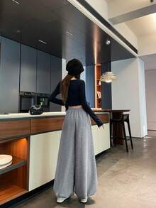 Women's Sports Drawstring High Waist Loose Casual Lantern Pants - Grey - View 3