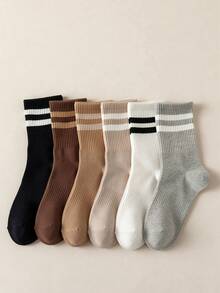 6/3/1 Pairs Random Style Women's Striped Breathable Business Casual Sports Running Cycling Multi-Purpose Student Mid-Calf Socks - Multicolor - View 10