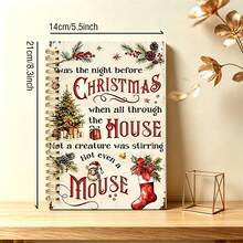 1pc 14*21cm Vintage Christmas Poem Wirebound Notebook, "Twas The Night Before Christmas" Mouse & Xmas Tree Print Journal, Retro Holiday Writing Notepad - Multicolor - View 2
