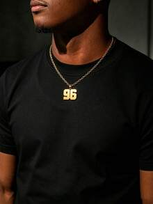 1pc Men's/Women's 96 Number Pendant Necklace, 18K Gold Plated Stainless Steel Twisted Rope Chain, Hip-Hop Style Patriotic Jewelry, Saudi 96th National Day Men's Gift, Daily & Party Wear - Yellow Gold - View 3