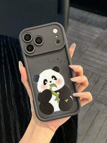 Pc Cute Cartoon Panda Eating Bamboo TPU Phone Case With Large Camera Window Cutout, Printed "CUTE!" Letter Pattern, Slim Matte Surface, Suitable For Daily Use And As A Sweet Gift For Friends, Mom And Bestie, Compatible: Apple11,13,Apple16 Pro Max,Apple17,14 Pro Max,Apple15,14,17 Pro Max,18 Pro Max,Honor400,, - Black - View 2