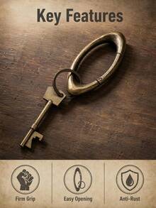 Retro Metal Oval Keychain With Creative Key Shaped Bottle Opener - Multicolor - View 6