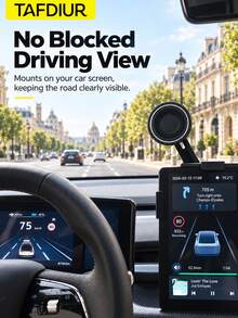 TAFDIUR 1pc ABS + Alloy Material Black Magnetic Phone Car Mount, Easy & Quick Installation On Center Console Screen, Adjustable Extendable Arm For One-Handed Placement, Suitable For Driver Navigation/Music/Calls - Multicolor - View 3