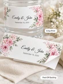 10/20/30pcs Customized Wedding Water Bottle Labels, Personalized Name And Date, Floral Bottle Stickers, Multiple Designs Available, Wedding Reception Supplies, Engagement Party Decor - Multicolor - View 6