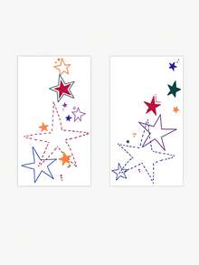 2 Pcs Multicolor Star Temporary Tattoo Stickers, Hollow Outline & Solid Color Stars With Dotted Lines Fake Tattoos, Waterproof Body Art For Upper Arm Forearm - Multicolor - View 5