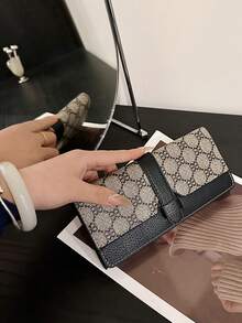 1pc Long Printed Tri-Fold Snap Wallet, Anti-Theft Credit Card Holder, Document Organizer, Coin Purse - Multicolor - View 4