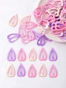 10/30/60 Pcs Sweet Pink Purple Heart Hair Clips, Cute Girls Hair Accessories, Daily Essential Hairpins For Women, Random Color - Multicolor - View 2