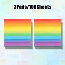 50/100 Sheets Colorful Background Sticky Notes With Lining, 2.95" X 2.95" Square Adhesive Notes, Student Learning Notes Office Supplies, Perfect For Daily Reminders, Student And Office Notes And Messages, Exquisite Stationery Gift - A - View 9