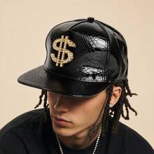1pc Men's Dollar Metal Logo Flat Brim Hip Hop Cap, Leather Party Spring/Autumn Trucker Hat, Large Head Circumference Streetwear Baseball Cap - Multicolor - View 6