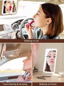 YAIUZGOO Ultra-Thin LED Car Makeup Mirror With Light, Rechargeable Sun Visor Makeup Mirror, Adjustable Brightness Touch Control, High Definition Glowing Makeup Mirror, USB Charging, Women's Car Interior Accessory - A - View 5