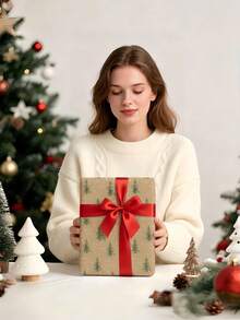 1 Roll Of Christmas Gift Wrapping Paper, Kraft Paper With Christmas Tree Pattern Design., 1 Roll Size: 43 Cm X 300 Cm,Perfect For Christmas Gift Wrapping,Decorating For Christmas Parties,Home Festive Decoration,DIY Craft,Festive Favour Wrapping - A - View 3