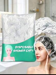 1/50/100pcs Disposable Shower Caps, Unisex Large Waterproof Plastic High Elasticity Salon Grade Hair Caps, Suitable For Thick Curly Long Hair, Mixed White, Travel Spa Home Salon Deep Hair Care - Multicolor - View 1