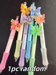 1支 3D花朵香氛凝膠筆，馬卡龍色可伸縮黑墨書寫筆，柔軟條紋握把美學文具禮品，適合學生與青少年，隨機顏色 - A - 查看 11