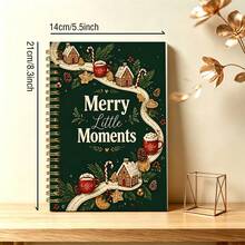DANPERJI 1pc 14*21cm Merry Little Moments Wirebound Notebook, Dark Green Cover Gingerbread House & Hot Cocoa Print Journal, Cozy Xmas Season Writing Notepad - Multicolor - View 3