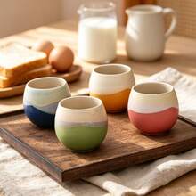 4pcs Ceramic Tea Cup Set - Japanese Pottery Coffee Cups With Gift Box, Modern Wabi-Sabi Style Art Cups, Suitable For Tea, Coffee, Latte, Cappuccino - Elegant Gift For Birthday, Wedding, Housewarming (Multi-Color) - Multicolor - View 1