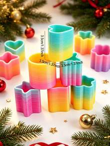 48/36/24/12/5/1pc Mini Spring Party Favors, Colorful Spring Coils, Assorted Colors, Heart And Star Shapes, Spring Rainbow Stress Relief Spring Coils, Perfect For Stocking Fillers, Suitable For Carnival Prizes, Birthday, New Year And Christmas Gifts (Random Shapes) - Multi-color - View 3