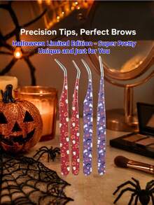 1pc Halloween Pumpkin Spider Web Slanted Tip Tweezers, Precise Nail Sticker Tool, False Eyelash Application Tool, Stainless Steel Pointed Eyebrow Tweezers, Beauty Tool, Holiday Gift, Hair Removal Tweezers - Multicolor - View 9