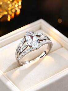 1pc Women's Banquet Sparkling Marquise Main Stone Ring, Feather Hollow Zirconia Inlaid Design, Niche High-End Hand Accessory - Ring - View 11