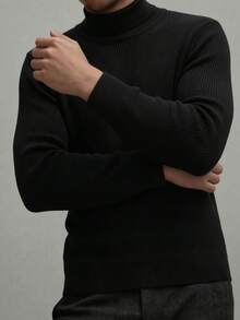 ZYNTH BALENO Men's Fashion Ribbed Turtleneck Long Sleeve Sweater, Suitable For Fitness, Running, Hiking Sports, Black - Black - View 5