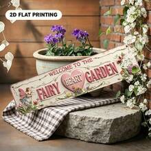 2D Flat Vintage Sign "Welcome To Fairy Heart Garden" Rustic Wall Decor, Suitable For Home Farmhouse Cafe Garage Patio Bedroom Porch And Garden, Durable And Easy To Install, Multi-Purpose English Yard (Random Style) - A - View 4