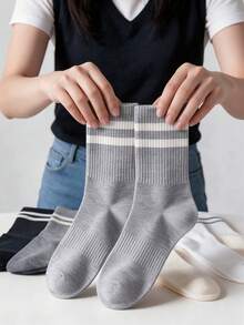 6/3/1 Pairs Random Style Women's Striped Breathable Business Casual Sports Running Cycling Multi-Purpose Student Mid-Calf Socks - Multicolor - View 8