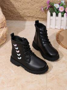 Girls' Boots, Autumn/Winter New Style Black Boots With Colorful Embroidery, Side Zipper, Non-Slip Thick Sole, Children's Ankle Boots - Black - View 4