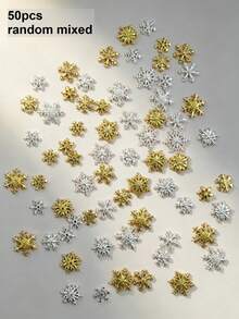 50 st juliga nagelstrass i blandad legering med snöflingor i guld och silver, nageldekorationer för högtidsmanikyr DIY - Multifärgad - Visa 2
