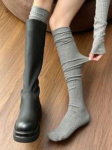 4 Pairs Vertical Striped Knee High Socks, Loose Slouchy Boot Socks, Y2K JK Fashion Socks For Girls, Casual Daily Wear - Multicolor - View 11