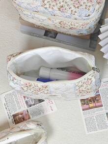 3 Pieces Quilted Makeup Bag Set, Floral Print Travel Cosmetic Organizer With Large Carry Case And Zipper Pouches, Portable Storage Bags For Makeup, Beauty Tools, Toiletries And Daily Essentials - Multicolor - View 6