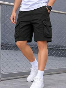 1pc Tween Boys Casual Summer Sports Cargo Shorts With Pockets, For Outdoor Activities - Black - View 9