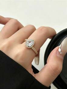 Set 4 Cincin Terbuka Asimetris Emas Elegan Bertabur Berlian Imitasi Gaya Prancis, Cincin Desain Minimalis Mewah Serbaguna untuk Wanita, Cocok untuk Pemakaian Sehari-hari, Liburan, dan Perjalanan. - Set cincin 4 buah - View 2