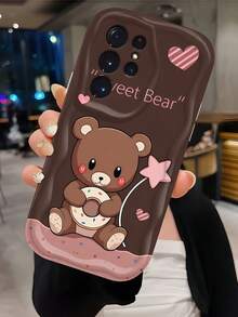 Creamy Dopamine Wavy Ruffle Soft TPU Texture Cute Chocolate Color Donut Heart Bear Phone Case Compatible With Galaxy S21 S22 S23 S24 S25 S26/Honor/ And More Models - White - View 5