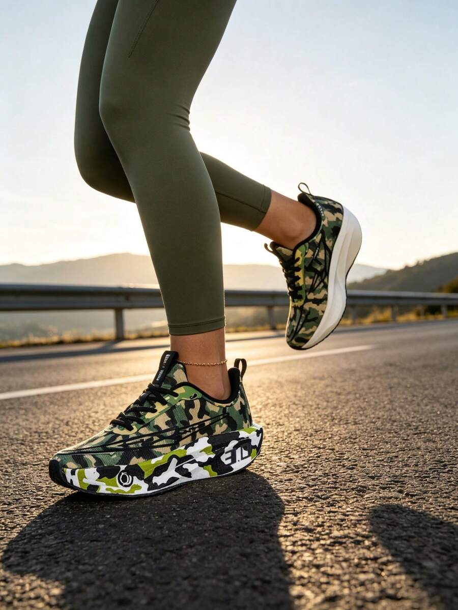 Chaussures de course pour femmes, tige en tissu minimaliste, semelle EVA haute élasticité, unisexe, chaussures de tennis de sport pour un usage quotidien décontracté - Vert armée - Voir 1