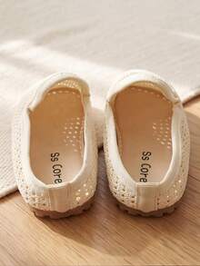 Zapatillas tipo mule para niña, de moda, con calado de malla, estilo lazy, slip-on, antideslizantes, suaves, planas, transpirables, para interior y exterior, primavera y verano - Albaricoque - Ver 4
