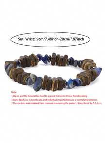 1Pc Rough Wood Chip Natural Stone Beaded Bracelet Vintage Elastic Stretch Wristband Men Bohemian Daily Wear Jewelry Gift - Irregular Beaded Bracelet - View 2