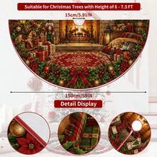 1pc Fireplace Pattern Christmas Tree Skirt, Elegant Color Holiday Decoration, 5 Sizes, Unisex Holiday Gift, Suitable For Home And Party Christmas Home Decor - Fireplace - View 10