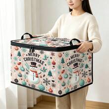 1pc 2DFat. Thickened Foldable Zipper Storage Box, Light Pink Gentle Snowman Christmas Full Print Design, Can Store Clothes, Bedding, Nail Tools, Holiday Sundries, Fits Under Bed, Suitable For Book Organization, Car Trunk Storage, Cosmetics, Hair Styling Tools, Office, Home Organization, Blankets, Daily Small Items Large Capacity Storage, Wardrobe Placement And Moving Packing, Zipper Closure Secure Reinforced Handle Durable - Multi-color - View 2