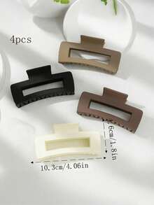 1/4pcs Women's Large Rectangular Shark Hair Clips, Durable Resin Material, Geometric Hollow Design, Wide Teeth Secure Grip Anti-Slip, Suitable For Long Hair, Thick Hair And Curly Hair, Minimalist Fashion Style Daily Hair Accessories, Suitable For All Seasons - White - View 2