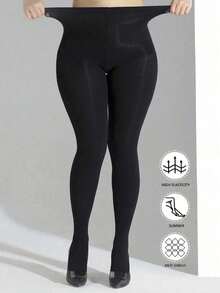 1 Pair 80g Tights, Coffee, Grey, Black, Medium Thick With Lining. Spring/Autumn/Winter Style, Apricot Sheer Leggings - Black - View 3
