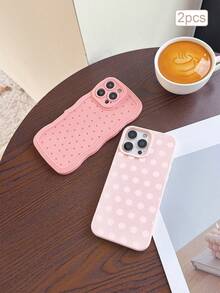 2pcs Polka Dot Print TPU Shockproof Full Coverage Precise Protective Case Compatible With Apple 11/12/13/14/15/16/16Pro/16ProMax/17/17pro/17ProMax/18pro 18ProMax - Multicolor - View 2