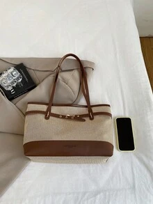 女款純色絎縫時尚大容量單肩組合托特包，磁吸開合，街頭休閒，攝影，日常通勤，大尺寸 - 白色 - 查看 3