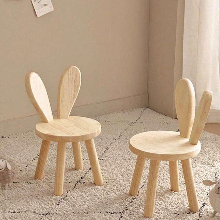 1pc Solid Wood Stool, Wooden Photography Prop, Creative Small Stool, Cute Rabbit Ear Solid Wood Stool, Simple Shoe Changing Stool, Modern Cute Animal Design Chair, Suitable For Room Decoration, Studio Photography Prop, Living Room, Bathroom, Kitchen, Classroom, Cute And Portable - Multicolor - View 1