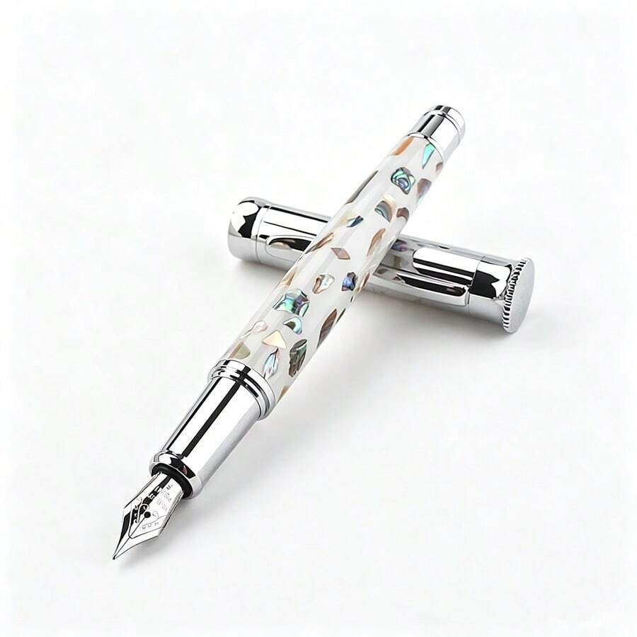 Shell Inlaid Fountain Pen Luxury Metal Silver Nib Writing Pen Vintage Business Office Signature Gift Pen For Men Women - 1308 - View 1
