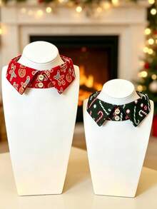 Christmas Adjustable Pet Collar, Suitable For Cats And Small Dogs, British Style Christmas Gingerbread Man Plaid Pattern, Pet Christmas Gift, Pet Holiday Party Outfit - Multicolor - View 9