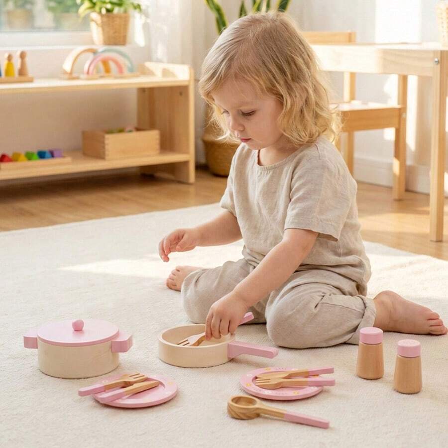 Children's Wooden Pretend Play Kitchen Utensils Educational Toy For Boys And Girls