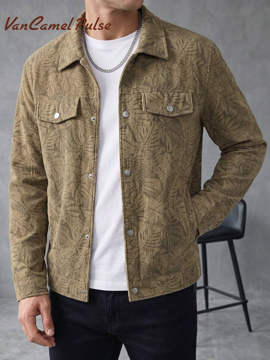 Vancamel Pulse Men's Jacket, Spring/Autumn Solid Color Lapel Casual Outerwear, Fashionable Minimalist Versatile Top, Suitable For Daily Casual, Sports And Exercise - Coffee Brown - View 1