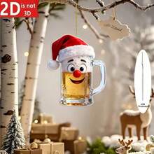 2DFlat، قطعة واحدة من نمط كوب البيرة الكرتوني ثنائي الأبعاد لعيد الميلاد، زينة معلقة على شكل شجرة عيد الميلاد، ديكور معلق للعطلات، قلادة زخرفية من الأكريليك، قلادة زخرفية لمرآة السيارة الخلفية، إكسسوار للحقيبة والمفاتيح، إكسسوار السيارة - بيرة عيد الميلاد - مشاهدة 4