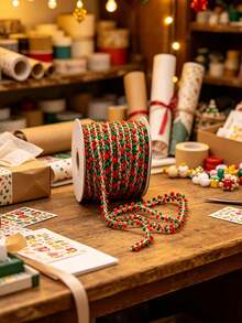 Red & Green Ribbon, 9m DIY Christmas Ribbon Rope, Christmas Decrations, Christmas Decor Home For Gift Wrapping, Crochet, Lace Making, Christmas Home Holiday Craft Projects - Multicolor - View 4