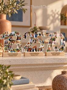 1pc Custom Photo Collage Number Ornament, Personalized Acrylic Tabletop Keepsake, Meaningful Milestone Gift For Birthday, Anniversary, Wedding, Graduation, Retirement, Family Memory Display, Home Shelf And Desk Decoration - Multicolor - View 2